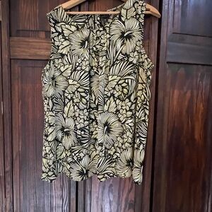 Worthington Floral Sleeveless‎ Blouse - Black yellow and Cream XL